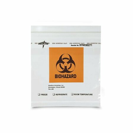 MEDLINE Biohazard Speciment Bags, Zip Style with Pocket, 8x8in., 100PK DYND30271ZH